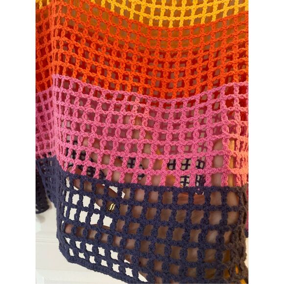 Anthropologie Maeve Crochet Long Sleeve OS Top/ Beach Cover Rainbow Boho Relaxed - Picture 9 of 10